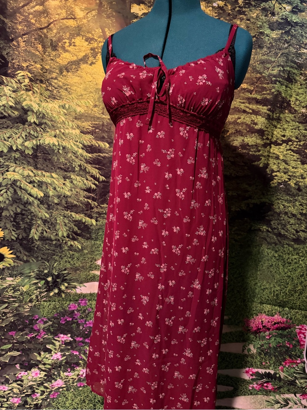 No Boundaries Burgundy Floral Maxi Nightdress - Picture 2 of 3
